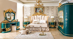Lit et mobilier de chambre à coucher de style turc classique sculpté, lit en bois massif de style turc royal pour villas et maisons de luxe, fabricant - Product Image 6