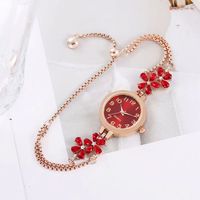Jam tangan wanita modis jam tangan bunga bundar jam tangan kuarsa tali logam indah hadiah gelang gaun kasual sederhana