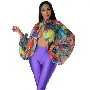 Yi  Promo Spesial 2026 Baru  Blus Wanita Seksi Model Draped Lengan Panjang Berenda Motif Cetak Bahan Sifon untuk Wanita - Product Image 3