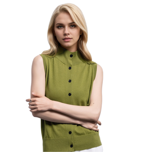 سترة نسائية مخصصة من الصوف غير رسمية بياقة مدورة سادة بلون أنيق أعلى الخزان بزر - Product Image 1