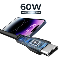 Kabel Data Pengisian Cepat 60W Tipe C ke Tipe C USB 3A untuk Ponsel, Power Bank, Kamera, Earphone