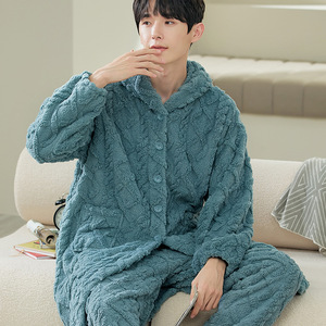 Pyjamas d'hiver pour hommes en <span class=keywords><strong>polaire</strong></span> de corail de haute qualité 2 pièces ensemble épaissir flanelle vêtements de nuit chauds ensemble de pyjama doux - Product Image 4