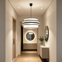 Luminaire suspendu à plusieurs niveaux noir et blanc, abat-jour en tissu moderne pour salon, salle à manger, chambre à coucher, hôtel