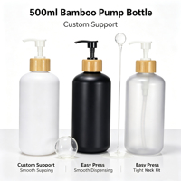 Bouteille de lotion en PET givré personnalisée de 300 ml et 500 ml avec col en bambou et pompe en PP noire pour hôtel, vente en gros, approvisionnement en vrac