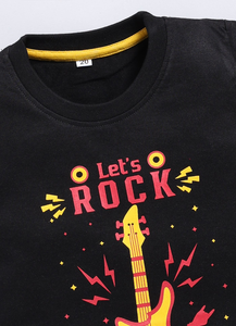 T-shirt en coton pur imprimé pour garçons, tissu doux et respirant, coupe confortable, motif de guitare élégant, vêtements décontractés pour tous les jours - Product Image 3