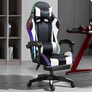 Lüks uzanmış pu deri döner ergonomik masaj yarış bilgisayar oyun sandalyesi led silla gamer rgb oyun ayak dayayacaklı sandalye