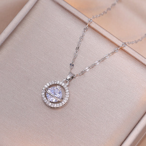 Collana in Acciaio Inossidabile Placcato Argento con Ciondolo Pianeta <span class=keywords><strong>Saturno</strong></span>, Zirconia Scintillante e Charm Celeste, Catena a Maglie per Donna - Product Image 5