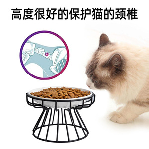 Gamelle pour chat de style nordique, haute, en céramique, anti-renversement, avec support pour le cou - Product Image 3
