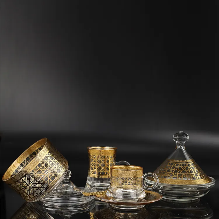 Conjunto decorativo de vidro, conjunto de copo de chá personalizado com 28 peças