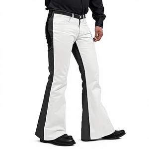 Pantalones de Hombre Blancos con Paneles Laterales Negros, Cintura Media, Mezclilla de Algodón, Corte Regular, Estilo Casual de Primavera - Product Image 3