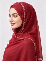 Hijab Chiffon Baru dengan Renda Bunga Kecil dan Hiasan Manik-Manik - Kerudung Persegi 90cm untuk Wanita, Pelindung dari Sinar Matahari