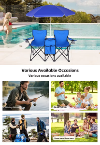 Silla de Camping Plegable Reclinable de Doble Asiento, Portátil, con Sombrilla Extraíble y Parasol Reforzado, Estructura de Acero Inoxidable, para Viajes - Product Image 2