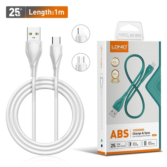 LDNIO LS611 Micro USB Type C Cable Fast Charger for Android Data Cable for I Phone 25W Fast Charger Cables