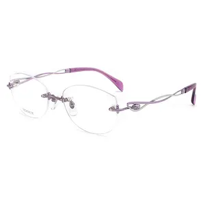 Factory Price Wear Resistant Design Pure Titanium Optical Glasses Frames Rimless Eyeglasses Frame For Women