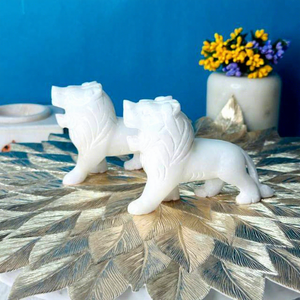 Handmade White Marble Lion Figurine Sculpture Animal Decor Home Decoration <b>Stone</b> Craft Carved <b>Art</b> Piece - Product Image 1