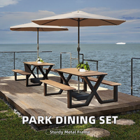 Table de pique-nique moderne intégrée en alliage d'aluminium et plastique, ensemble banc et table de parc écologique pour mobilier d'extérieur