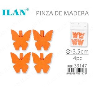 ILAN Mollette in Legno a Forma di Farfalla 3,5cm 4pz per Fermagli da Abbigliamento - Product Image 3