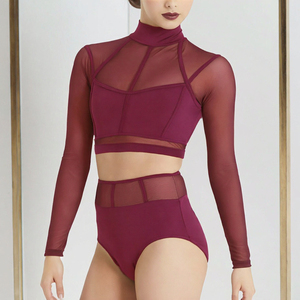 Ensemble de costumes de danse jazz pour femmes, haut à manches longues transparent, pantalon taille haute, tenue de scène - Product Image 3