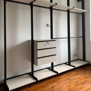 Combinaison portable mobile en forme de tige <span class=keywords><strong>vestiaire</strong></span> de chambre à coucher DlY métal ouvert type étagère de rangement armoire-penderie - Product Image 1