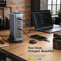 Station de charge de bureau GaN 660W pour jeux, 8 ports, hub de charge USB C 100W PD pour ordinateur portable, manette, certifié UL