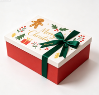 Boîte rigide de Noël personnalisée avec nœud en satin, surface en papier artistique pour un emballage de Noël de luxe
