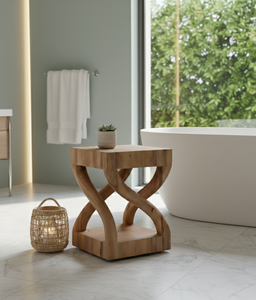 Tabouret en bois de Suar artisanal au design moderne, courbes sculpturales, grain naturel riche, siège polyvalent, table d'appoint pour hôtel et appartement - Product Image 3