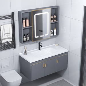 Grey modern minimalist style 2026 new style smart mirror cabinet <b>bathroom</b> cabinet floor-standing - Product Image 2