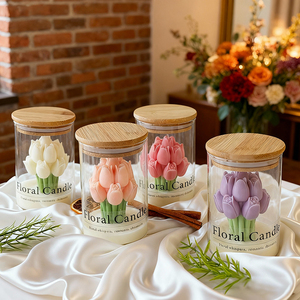 شمعة معطرة فاخرة الأكثر مبيعًا لعيد الحب 2026، شمعة زهور التوليب في كوب، شمعة من شمع الصويا والعطور في وعاء زجاجي مع صندوق هدايا - Product Image 3