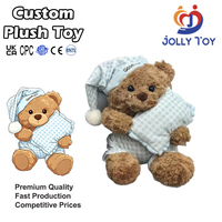 Ours en peluche marron personnalisé de 30 cm avec broderie, jouet en peluche moelleux et lesté, fabrication sur mesure avec vêtements