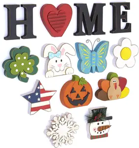 Lakeside Collection Decorative Tabletop Home Letter Sign With Seasonal 13 Pcs Icons For Halloween Christmas Home Wood Decor