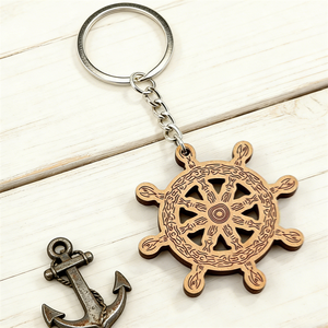 Nautical Style Wooden Ship Wheel Keychain UV Printed Eco-Friendly Marine Themed for Sailor Gift & Beach Souvenir