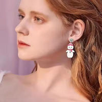 Boucles d'oreilles tendance en acrylique pour femmes et filles, mignonnes, thème Noël, bonhomme de neige, pingouins antarctiques, hiver, fleurs glacées