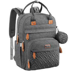 <span class=keywords><strong>ADELE</strong></span> Sac à dos unisexe gris foncé pour couches fourre-tout de voyage multifonction étanche matelas à langer sangles de poussette étui à sucette bébé - Product Image 6