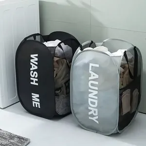 Cesto de ropa sucia de tela transpirable portátil Cesta de almacenamiento plegable de apertura amplia para artículos de baño de viaje de dormitorio que ahorran espacio - Product Image 1