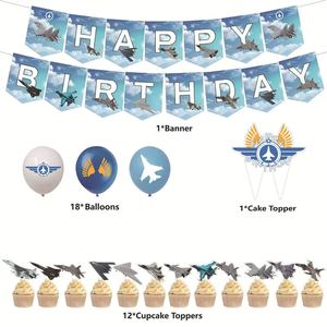 Decoración para Fiesta de Cumpleaños de Piloto de Combate: Banderas Colgantes, Guirnaldas, Adornos para Cupcakes de la Fuerza Aérea, Adorno para Pastel, Globos de Látex Impresos - Product Image 4