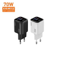 Vina 70W GaN USB-C Wall Plug dengan Layar Smart Stage PD 3.2 AVS PPS QC 3.0 Bersertifikasi CE, Colokan UK untuk Laptop, Rumah, dan Kantor