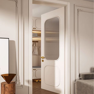 Custom Vintage Bedroom Solid <strong>Wood</strong> Painted Flat Doors <strong>Inlaid</strong> with Fluted Glass Interior Soundproof White French Style Doors - Product Image 2