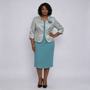 Ensemble tailleur deux pièces élégant vintage grande taille pour femme, avec manteau en brocart vert, idéal pour l'église et les tenues décontractées, qualité supérieure - Product Image 1