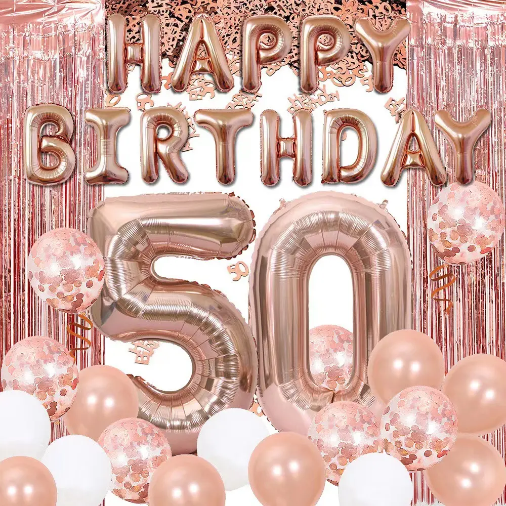 Rose Gold Happy Birthday Number 18 21 30 40 50 Year old Foil and Latex Balloon Supplies Birthday Anniversary Party Decoration