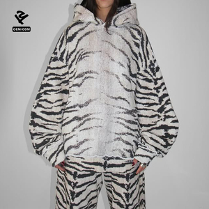 Tuta con Cappuccio <span class=keywords><strong>Oversize</strong></span> Personalizzata con Stampa Leopardata o Tigrata, Pantaloni a Gamba Larga, Completo Sportivo da <span class=keywords><strong>Donna</strong></span>, Abbigliamento Streetwear - Product Image 2