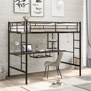 DB Full Loft Bed con escritorio y estante Diseño de ahorro de espacio Negro-para muebles de dormitorio para el hogar (OLD SKU MF199506AAB) - Product Image 1
