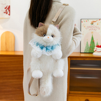 Sac à dos en peluche chat Ragdoll apaisant - Adorable jouet en peluche réaliste, cadeau d'anniversaire pour fille et compagnon de confort
