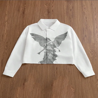 Chemise décontractée streetwear à manches longues boutonnée, coupe courte, à rayures, imprimé microphone rose, style rétro vintage Y2K