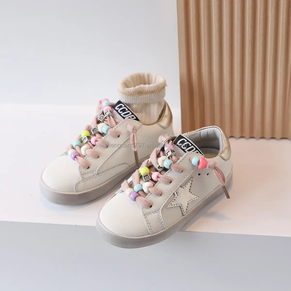 High Quality Girls Sneakers Candy Star Genuine Leather Kids Cute Dirty Shoes New Born Baby Colored Bead Shoe
