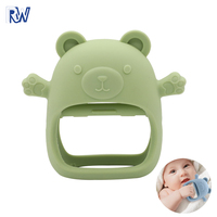 Anneau de dentition pour bébé en silicone en forme d'ours, anti-morsure, à porter au poignet pour que bébé puisse mâcher et apaiser sa douleur.