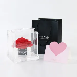 YS-049 Kostenlose Probe 2023 neues Design Luxus ewige Rosen Valentinstag Geschenk konservierte Rose in Acryl Geschenk box