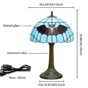 <span class=keywords><strong>Lampe</strong></span> de bureau Tiffany en verre bleu teinté, <span class=keywords><strong>lampe</strong></span> de chevet antique pour salon, chambre à coucher, bureau, lecture, décoration d'Halloween, lampes de table - Product Image 2