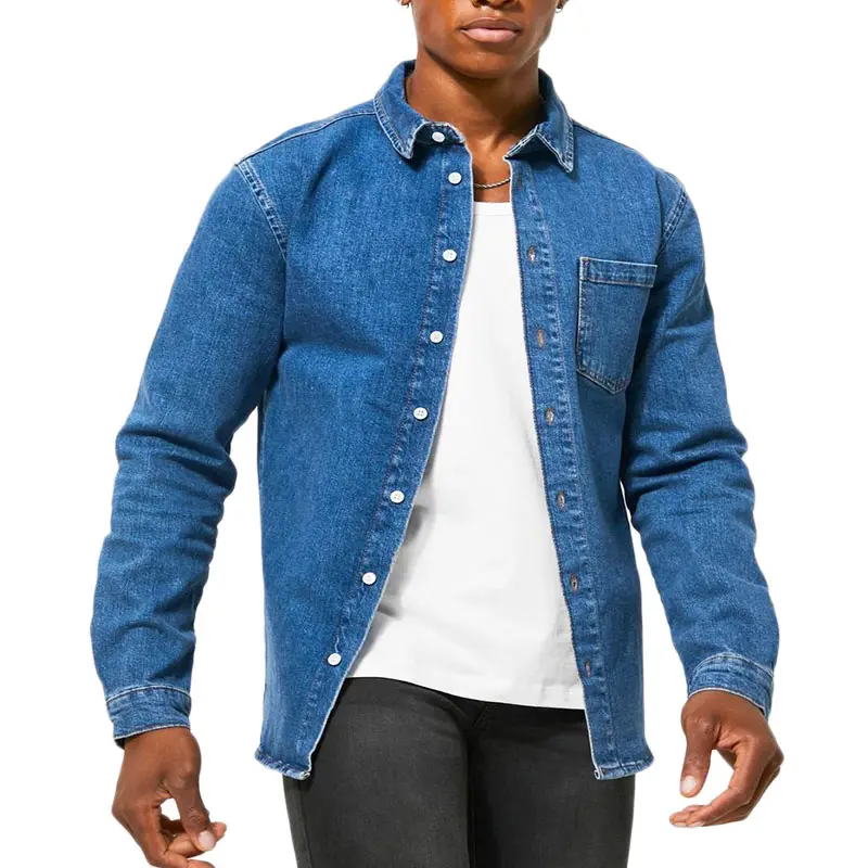 Custom fall clothing long sleeve denim shirts for men, jeans shirts for men casual