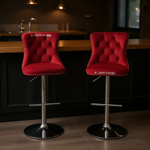 Sgabelli da bar Avouti Aure in velluto, base cromata da 25-33 pollici, trapuntati, rosso vino, set da 2 - Product Image 2