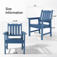 Chaise de jardin bleue résistante aux intempéries, chaise de salle à manger d'extérieur avec dossier incurvé pour jardin, véranda, piscine et terrasse
